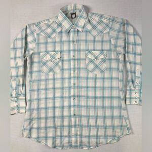 Vtg Karman Western Pearl Snap Shirt Mens size L Cowboy Roper Rodeo button up